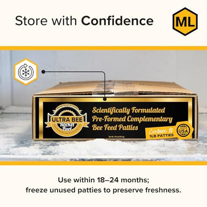 Mann Lake Ultra Bee Rocket Fuel Patties with Natural Pollen & Apis Biologix Bio Activator, High Protein Food for Spring Colony Growth, Increased Honey Production & Improved Brood, Made in USA, 10 lb