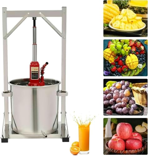 22L/5.8Gal Fruit Wine Press Machine, Stainless Steel Cheese Herb Fruit Wine Presser Manual Juice Maker with Hydraulic Jack Sanitary Tray, Vegetables Honey Olive Oil Making Press~/