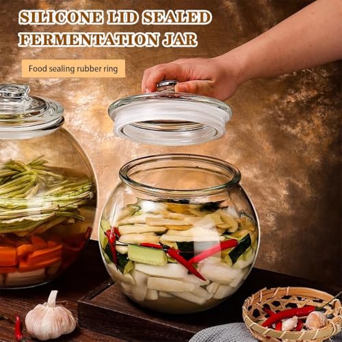 Large-Caliber Portable Fermentation Tank, Thickened Transparent Glass Kimchi Jar, Oval Sealed Pickling Crock, Storage Container(2.5kg/88.2oz) - size: 2.5kg/88.2oz
