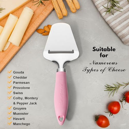 Rainspire Upgraded Non-Stick Cheese Slicers for Block Cheese Multi-Functional Cheese Cutter for Mozzarella, Cheddar, Gruyere Charcuterie Accessories Dishwasher Safe Kitchen Tools, Pink - color: Pink