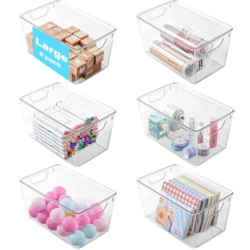 6 Pack Large Clear Storage Bins with Lids, Acrylic Arts and Craft Storage Containers, Stackable Clear Plastic Craft Storage Bins with Handles for Pantry Organizers and Storage, Kitchen, Fridge, Office - color: Large