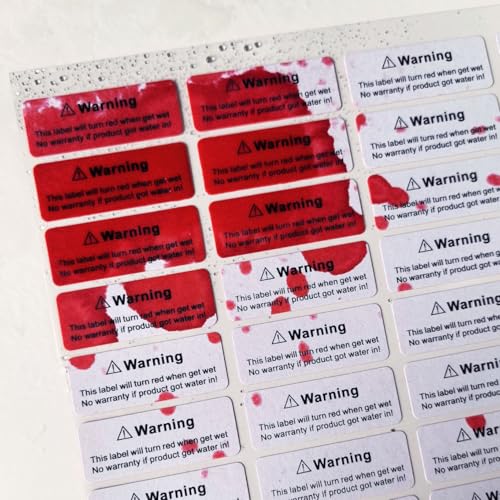 130pcs 1.6x0.6 inch Water Sensitive Sticker Turn Red When Got Wet Device Potential Damage Indicator Warranty Void Instruction Liquid Sensor Label - style: 40X15MM