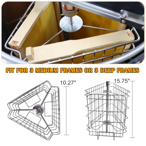 Honey Lake 3 Frame Manual Honey Extractor, Stainless Steel Honeycomb Drum Spinner with Transparent Lid, Beekeeping Equipment for Honey Extraction with Height Adjustable Stand - size: 3 Frame Rack