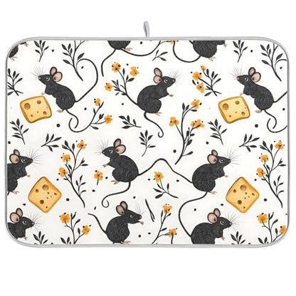 Mouse Cheese Print Dish Drying Mat for Kitchen Counter Absorbent Dish Drainer Mat Heat Resistant Dishes Drying Pad 16x18 inch - size: S 16x18in