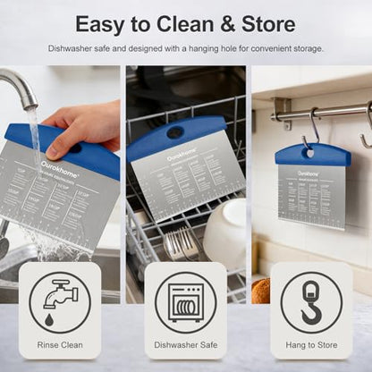 Ourokhome 2 Pack Bench Scraper Dough Cutter, Stainless Steel Dough Scraper with Laser-Etched Scale, Conversion Chart, Non-Slip Handle, Dishwasher Safe for Bread & Pastry, Blue - color: Blue
