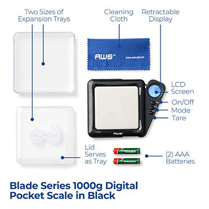 American Weigh Scales Blade Series Digital Pocket Gram Scale 1000g x 0.1g | Precision Mini Scale 0.1g Accuracy, Pocket Scale for Kitchen, Gold, Gems & Coin Scale, Smart Digital & Compact Scale - color: Black, size: 1000g x 0.1g
