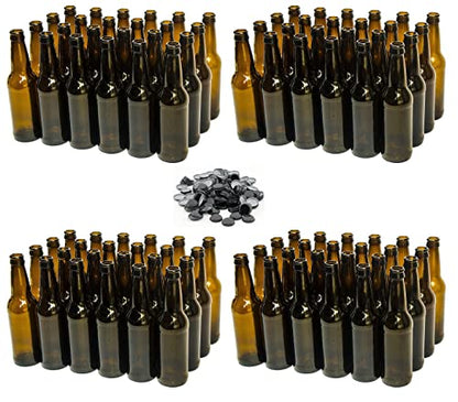 North Mountain Supply 12 Ounce Amber Beer Bottles (96) + FastRack 144 Oxygen Absorbing Beer Bottle Caps