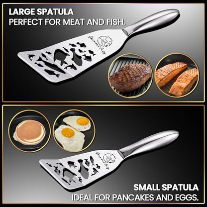 Gourmet Easy Fish Spatula Set, Ultra-Thin Edge Easy Flipping – Fish Edition | Stainless Steel, Kids Friendly, Ergonomic Non-Slip Grip for Secure Control, Versatile Use, Dishwasher Safe, 5-Year Warranty - color: Fish Edition