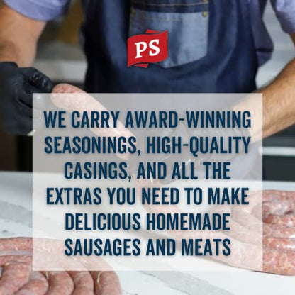 PS Seasoning Hot Snack Stick Kit - Includes Spicy Sausage Seasoning Mix, Maple Cure, and Collagen Casings for up to 25 lbs of Meat - Easy to Use Sausage Making Kit For Pork, Beef, Venison, Wild Game