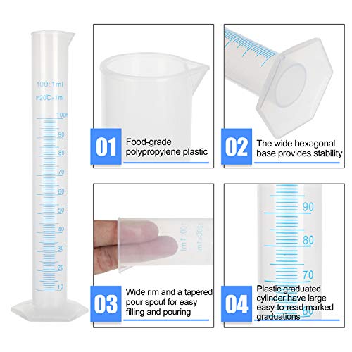 Plastic Graduated Cylinder, Transparent Measuring Cylinder Durable Lab Test Tube Flask, 2-Sided Measuring Lines Graduated Cylinder Beaker for Science Projects, Pour Spout (10, 100ml) - size: 100ml