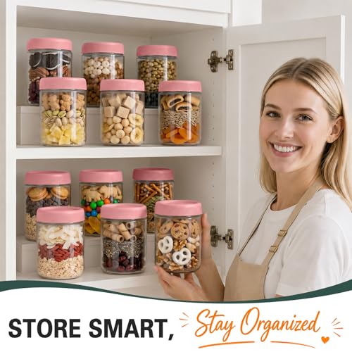 Pink Overnight Oats Container with Lids, Wide Mouth Mason Jars with Lids, Air Tight Overnight Oats Jars for Yogurt, Reusable Glass Jar for Pudding, Snack, Sugar, Breakfast, (6-Pack, 16oz) - color: Pink