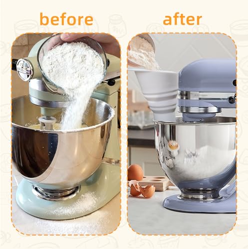 1PC Silicone Flour Funnel for Kitchen Aid Mixer,Foldable Wide-Mouth Design,Anti-Clog and Splash-Proof,Easy to Pour,Suitable for KitchenAid Artisan KSM150 5-Quart Tilt-Head Mixer,Dishwasher-Safe - color: 1Pack