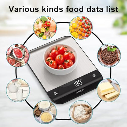 Ultrean Food Scale, Digital Kitchen Scale with LED Display, Weight Grams and Ounces for Baking Cooking, 6 Units with Tare Function, 304 Stainless Steel, 11lb (Batteries Included) - color: Classic Silver