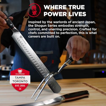 Dalstrong Slicing Carving Knife 12" + Fillet Knife 6" + Meat Fork - Shogun Series ELITE - Japanese AUS-10V Super Steel - Premium Carving Set - Black G10 Handle - Sheaths Included - color: Black, size: 12" Carving Set Pro