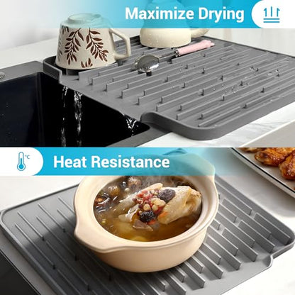 Foldable Silicone Dish Drying Mat for Kitchen Counter & Sink - Quick Dry, Space Saving, Non-Slip Pad for Small Apartments & Coffee Bar Dark Grey - color: Dark Gray