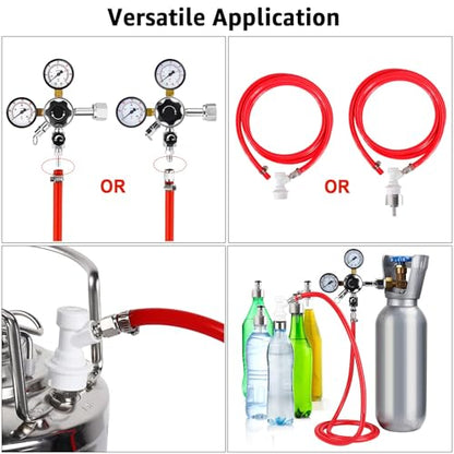 5.5ft 5/16 Co2 Gas Line Tubing for Kegerator Assembly with stainless steel carbonator cap carbonation cap for soda bottle, Ball Gas Lock Draft beer Red Hose kit for Homebrew