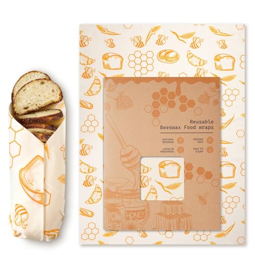 Beeswax Wraps for Food – Reusable Beeswax Bread Bag & Sandwich Wrap | Organic & Eco-Friendly,Sustainable Bees Paper,Retain Freshness,Perfect Alternative to Aluminum Foil Sourdough Storage - color: 1 Pack（Bread）