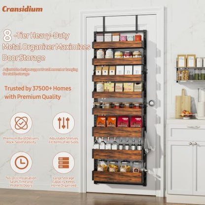Over the Door Pantry Organizer: Storage and Pantry Organization with Hanging Basket - 8-Tier Metal Spice Rack Adjustable Shelves for Kitchen Laundry Room Bedroom & Bathroom Black - size: 8-Tier