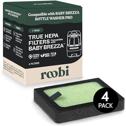 Roobi Hepa Filters Compatible with Baby Brezza. Specially Formulated for Washer Pro. 4 Carbon Neutral Replacement Pack. - style: Hepa Filters