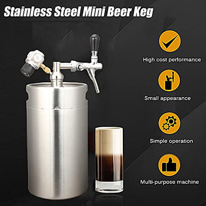 Portable Draft Keg System Stainless Steel Keg Mini Keg Draft System Stainless Steel Portable Mini Keg Dispenser Pressure Regulator Craft Beer Draft Home Brew,8L