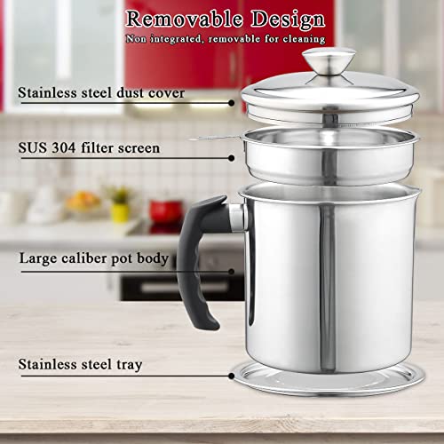 Kyraton Bacon Grease Container With Strainer, 48 oz Stainless Steel Oil Container, Pot Fat Storage With Lid, Easy Grip Handle Suitable For Storing Frying Oil And Cooking Grease 1. Silver - color: 1. Silver