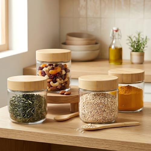 TBWIND 12 Pack 10oz Overnight Oats Containers with Airtight Bamboo Lids | Glass Jars for Salad, Yogurt Storage, Mason Jars for Snacks, Spices & Meal Prep – Reusable