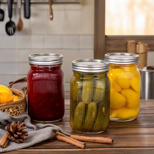 WELLIFE 6 Pcs Wide Mouth Mason Jars 32 OZ,Large Mason Jars for Food Storage, Overnight Oats,Honey,Sauces,Meal Prep,Salad,Yogurt - color: Clear Stripe Mason Jars 32oz-6Pcs