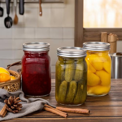 WELLIFE 6 Pcs Wide Mouth Mason Jars 32 OZ,Large Mason Jars for Food Storage, Overnight Oats,Honey,Sauces,Meal Prep,Salad,Yogurt - color: Clear Stripe Mason Jars 32oz-6Pcs