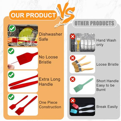 Silicone Basting Brush 2 Pcs Pastry Brush for Oil, BBQ, Grill, Sauce Baking Cooking, Dishwasher Safe (Red) - color: Red