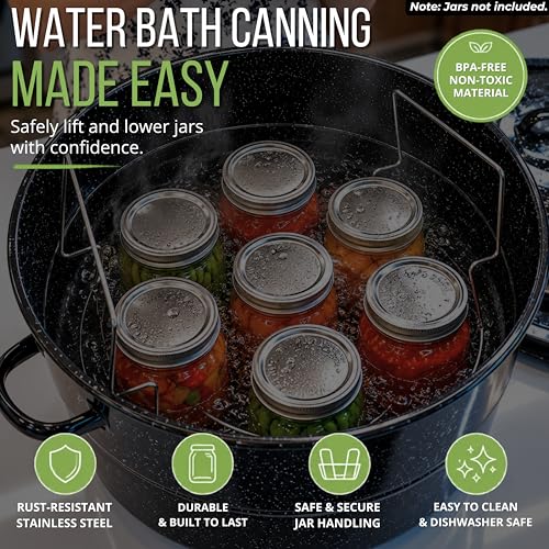 Supa Ant Complete Canning Supplies Starter Kit – 10pc Food-Grade Steel Set with XL Ladle, 6 Measuring Cups, Jar Lifter, Funnel, Canning Rack (7-Jar Capacity) & 90 Labels – Beginner-Friendly, Black - color: Black