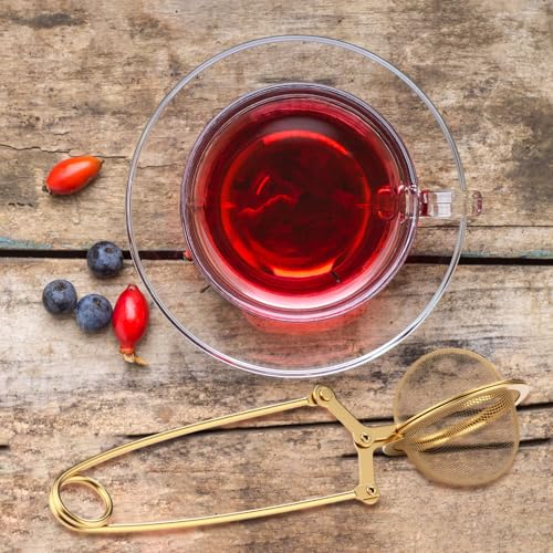 Yinder 30 Pcs Loose Leaf Tea Infuser Stainless Steel Mesh Snap Tea Ball Strainers with Handle Metal (Gold) - color: Gold