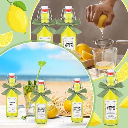 Teenyyou 8 Set 8.5 oz Limoncello Bottle Swing Top Glass Bottles for Limoncello Homemade Flip Top Brewing Bottles Airtight Cap Lids with Stickers and Ribbon for Home Wedding Baby Shower Party Favors