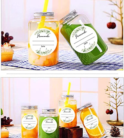 Canning Jar Labels 2 Inch Waterproof Mason Jar Stickers for Home Canning | Watercolor Green Plant Design with Date Lines for Homemade Jam Jelly Pantry Organization Small Business Food Packaging