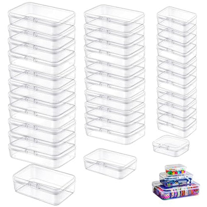 LJY 36 Pieces Mixed Sizes Rectangular Empty Mini Plastic Storage Containers with Lids for Small Items and Other Craft Projects (Clear)