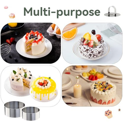 Uncle Jack 8 Pieces Round Cake Ring Molds, Cake Ring Mold Set, with Pusher, for Kitchen Tools, Baking Pastry (Include 4Pcs 3.14inch rings + 4Pcs 2.36inch Rings and 2 Pushers) - size: Round 4 PCS 3 1/8" + 4 PCS 2 3/8"