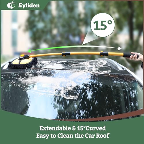 Eyliden Car Wash Brush Mop with Long Handle for Car Truck RV, Yellow | 90° Swivel Head with 45° Angle Lock, 2 Scratch-Free Microfiber Heads, Car Detailing Kit, 41.9" Adjustable Handle - color: Yellow & Black