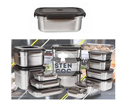STENCOC Stainless Steel BPA Free Rectangular Leakproof Airtight Kimchi/Pickle/Salad/Fruit/Food Storage Container Saver (1.7L / 57.5oz / 8.3") Half-Transparent Lid Stackable