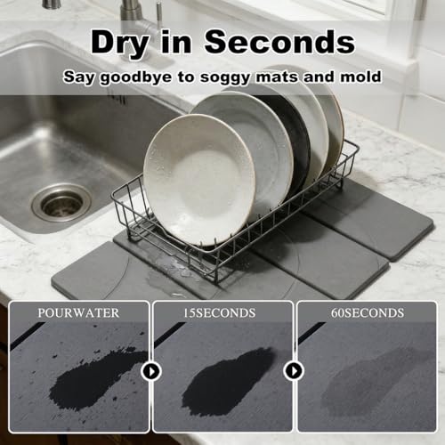 2PCS Stone Dish Drying Mat for Kitchen Counter,Collapsable Stone Dish Drying Mat with Diatomaceous Earth for Quick Drying-Ultra Absorbent-Eco-Friendly,Foldable -23.6"×15.7" Light Gray Wave Grooves - color: DKHX-Light Gray