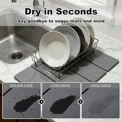 2PCS Stone Dish Drying Mat for Kitchen Counter,Collapsable Stone Dish Drying Mat with Diatomaceous Earth for Quick Drying-Ultra Absorbent-Eco-Friendly,Foldable -23.6"×15.7" Light Gray Wave Grooves - color: DKHX-Light Gray