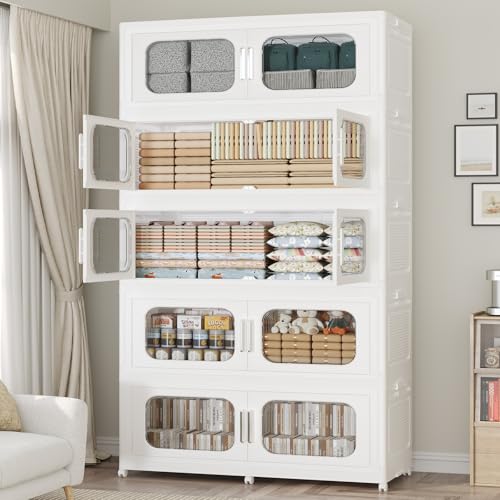 Extra Large 250GAL Storage Bins with Lid, 1000QT Stackable Collapsible Plastic Storage Containers with Wheels, Folding Closet Organizer for Home, Office, Kitchen, 5Pack White - color: White, size: 50Gal-5Pack