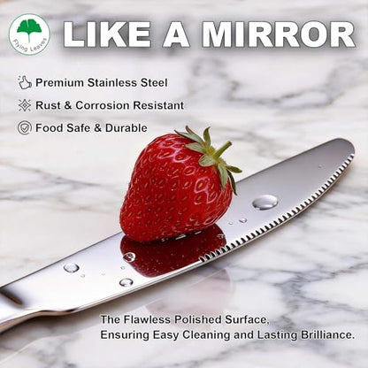 6 Piece Stainless Steel Dinner Knives Set, 9 Inch | Mirror Polished Blade, Serrated Edge, Dishwasher Safe, Ideal for Home, Restaurant, Gifting