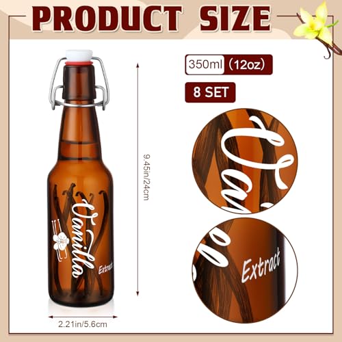 Reallnaive 8 Pcs 12 oz Swing Top Amber Glass Bottles Vanilla Extract Bottles Flip Top Glass for Home Brewing and Fermentation Brew Beverage Sauce Oil Beer Tea