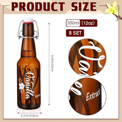 Reallnaive 8 Pcs 12 oz Swing Top Amber Glass Bottles Vanilla Extract Bottles Flip Top Glass for Home Brewing and Fermentation Brew Beverage Sauce Oil Beer Tea