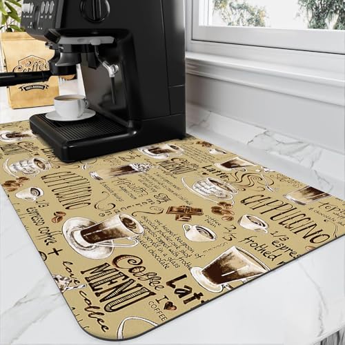 Absorbent Coffee Bar Mat for Espresso Machine & Coffee Maker - Rubber Backed Draining Pad for Countertop - color: Coffee-4