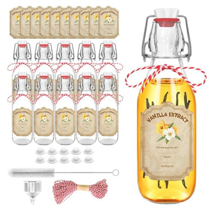 10 pack 8 oz vanilla extract bottles swing top glass bottles with lids homemade vanilla small flip top jars with airtight circle clear - color: 10PC-8OZ-Circle