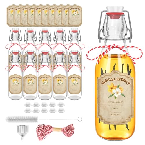 10 pack 8 oz vanilla extract bottles swing top glass bottles with lids homemade vanilla small flip top jars with airtight circle clear - color: 10PC-8OZ-Circle