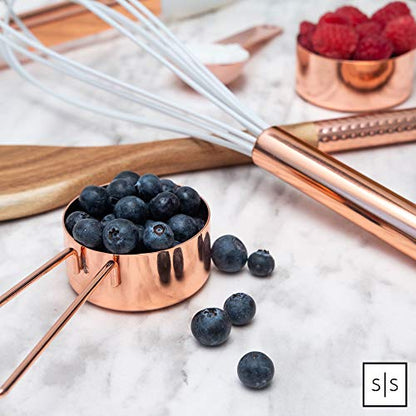 Copper Measuring Cups and Spoons Set – 8-Piece Stackable Stainless Steel Metal Measuring Utensils – Stylish and Sturdy Rose Gold Kitchen Accessories for Baking and Cooking - color: Copper