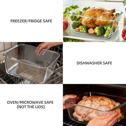 Extra Large Glass Storage Containers with Lids 220oz/6500ml/28cup | Silicone Mat Included | Borosilicate Glass | Airtight | Freezer Oven Dishwasher Safe | Rotisserie Chicken | XL Big Food Bowl - color: White handle