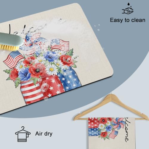 250 Anniversary Dish Drying Mat for Kitchen Counter, Absorbent Quick Dry Coffee Bar Mat Pad Thin Diatomaceous Sink Mats, American Flag Windmill Daisy Florals Beige Non Slip Dish Drainer Mats 16''x24'' - size: 24" x 16"