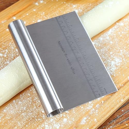 CoguZed 2 Pack Stainless Steel Pastry and Dough Cutter/Scraper/Knife Set, Ideal for Baking, Bread, Cake, Pizza, Multi purpose Bench Scraper with Measuring Scale